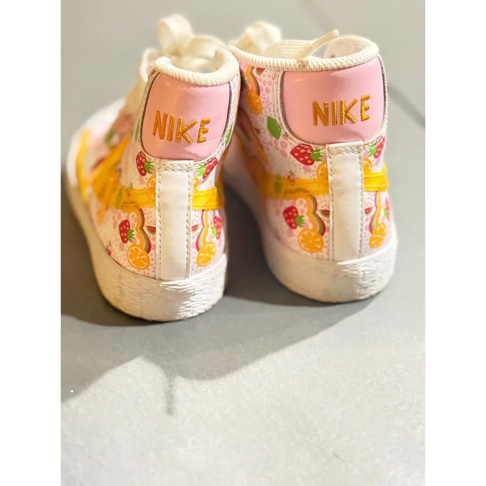 Nike Blazer Mid Kids 12C Fruit Print Pink Orange High Top Sneakers
